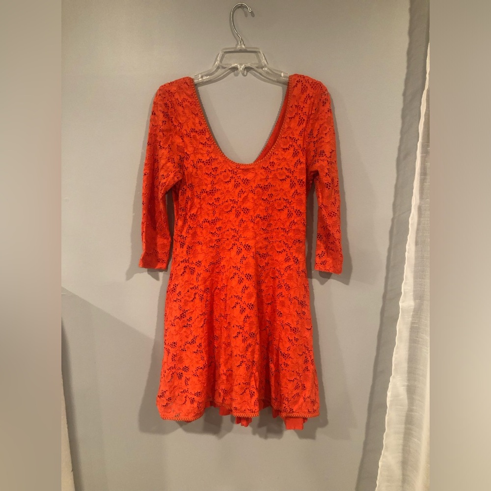 Free People Orange Lace Dress Size Large - Picture 2 of 5